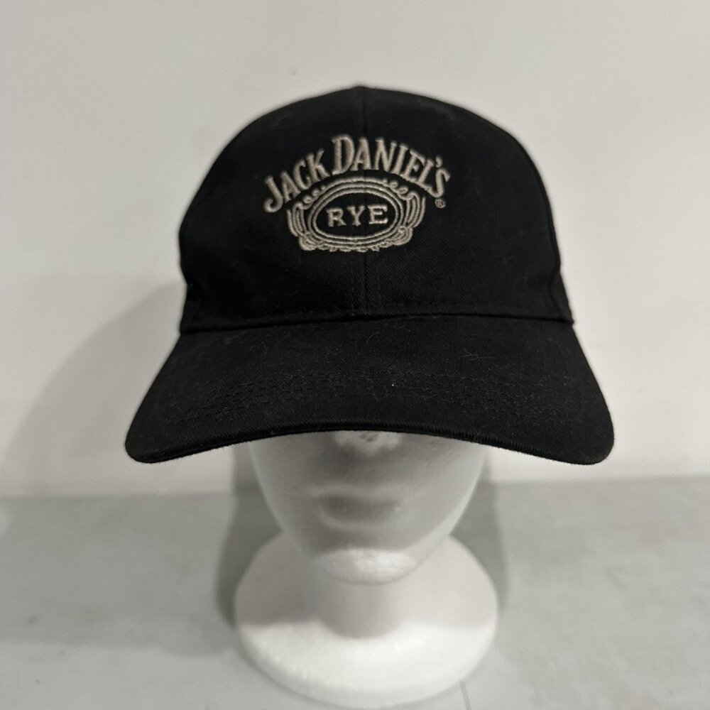 Jack Daniel's Hat Cap Strap Back Black Embroidered Rye Whiskey‎ Advertising Mens